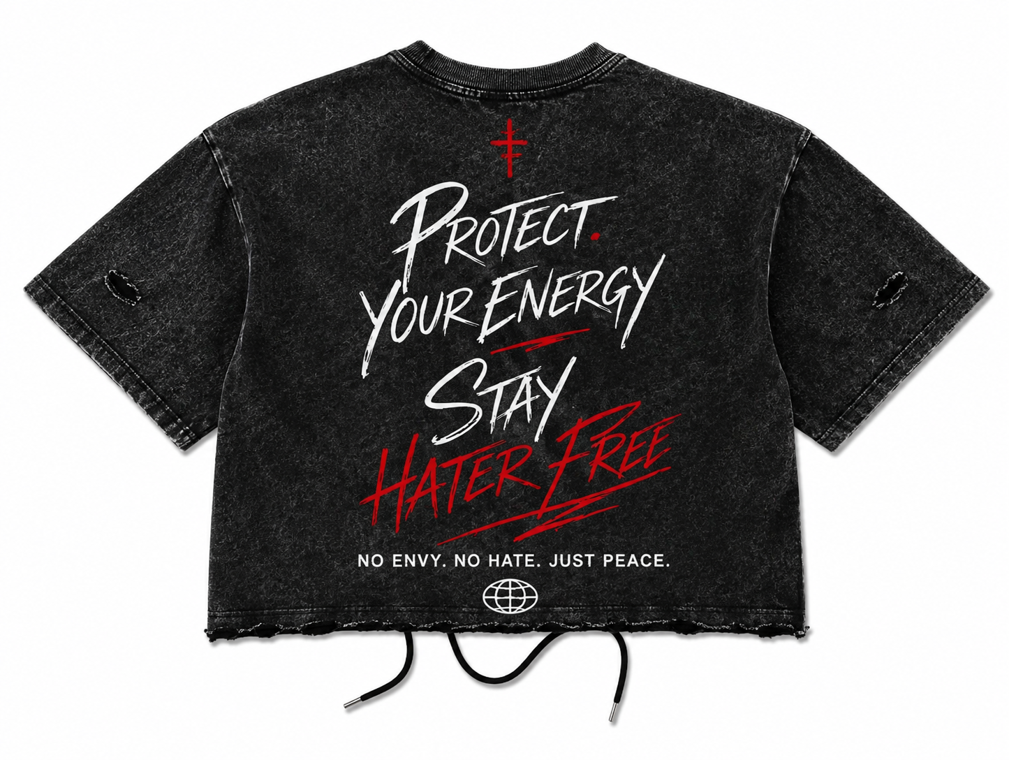 Hater Free Women's Cropped Graphic Tee-Acid Wash Black