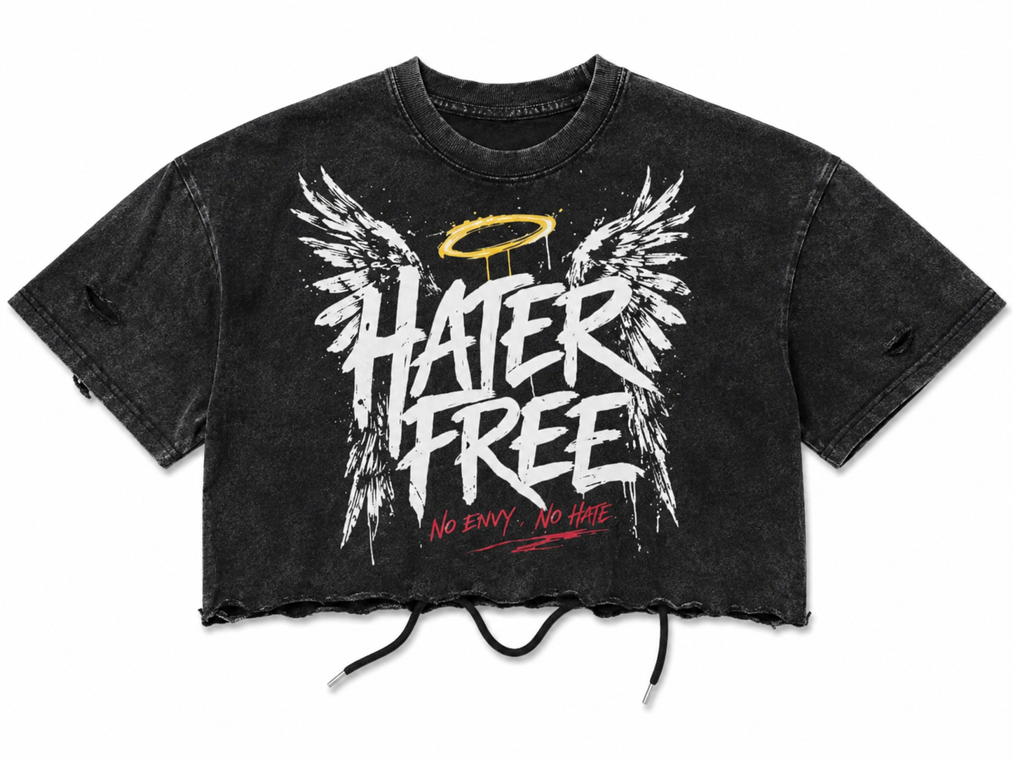 Hater Free Women's Cropped Graphic Tee-Acid Wash Black